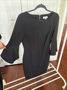 Calvin Klein Black Long-Sleeve Sheath Dress with Fluted Sleeves